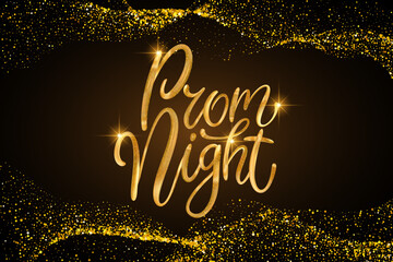 Prom night glitter text card. Shiny sparkle 3d vector gold golden lettering calligraphy card art © trihubova