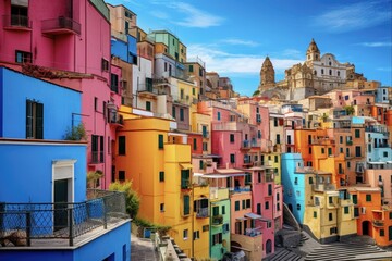 Fototapeta na wymiar Colorful Cityscape in Italy: Beautiful Mediterranean Architecture and Beach in European City