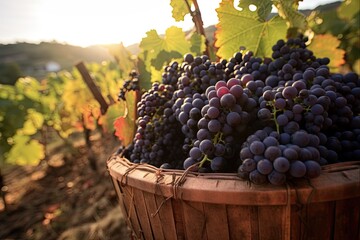 Harvest Season at Priorat Vinery: Ripe Grenache Grapes for Fine Wine Making in Tarragona, Spain - obrazy, fototapety, plakaty