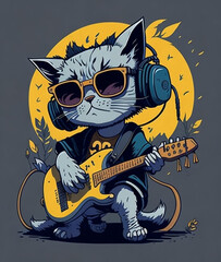 Cat Musician Guitarist Character Concept With Headphones 4