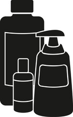 Black and White Cartoon Vector Illustration of Cleaning Soap Bottles with Plunger and Cap