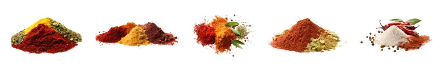 Fototapeten Aromatic spices seasonings set powder isolated on transparent background © Shahjahangdb