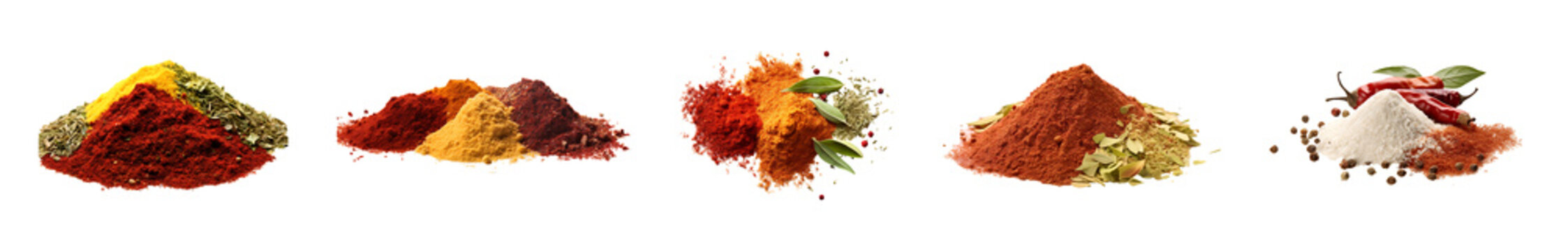 Aromatic spices seasonings set powder isolated on transparent background