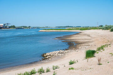 White sand at the shores of the river Waal around Millingen aan de Rijn, The Netherlands
