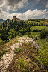 Brisigella, Ravena, Italy.
Spring time travel perspective, green scenery postcard landscape