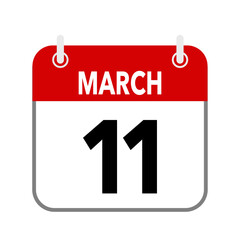 11  March, calendar date icon on white background.
