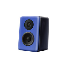 Fototapeta premium Blue audio speaker 3d icon vector illustration. Acoustic system listening music sound stereo technology