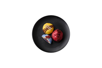 Delicious sweet colorful mochi desserts or ice cream with rice dough and toppings
