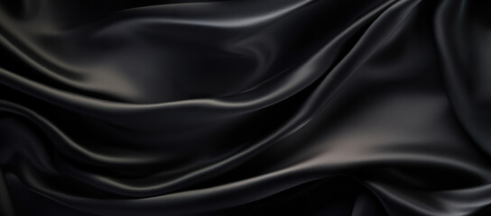 Fototapeta premium Black silk with curves and wrinkles background