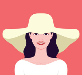 Portrait of a beautiful woman in a hat. Abstract elegant woman. Smiling female face.Vector illustration