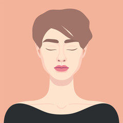 Beautiful woman with short haircut and closed eyes. Portrait of a girl. Vector illustration