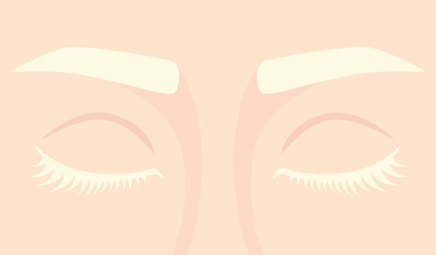 Albino woman eyes closed. Closed eyes with lashes and eyebrows. Vector illustration