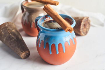 Mexican coffee with ingredients, coffee, cinnamon and piloncillo, cafe de olla
