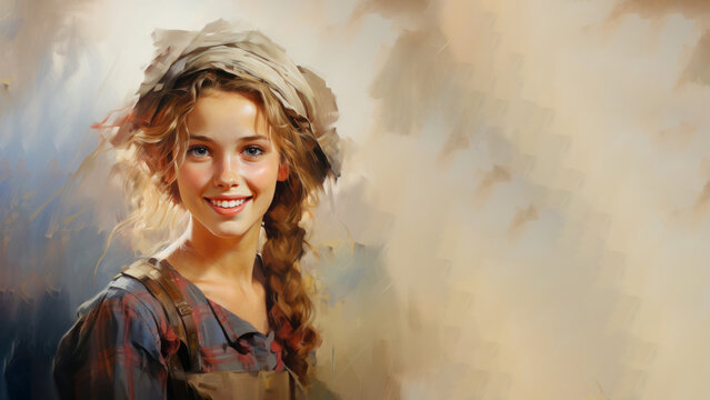 Scotland scottish villager girl in traditional costume cloth, Smiling woman, gender equality