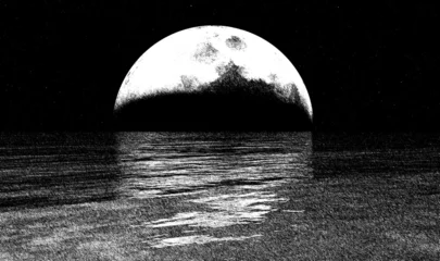Foto op Plexiglas Sketchy full moon and the ocean illustration © Studio-M
