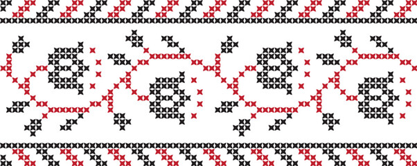 Embroidered cross-stitch ornament national pattern Ukrainian Slavic.