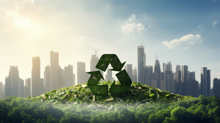 Recycle symbol copy space, Eco friendly earth background. - obrazy, fototapety, plakaty