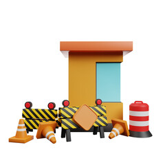 3d illustration of road block 3d render icon booth