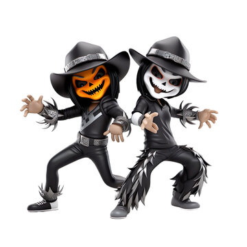Halloween kids terrible 3d costumes dancing transparent background, Generative AI
