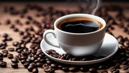 Fototapeta premium a hot cup of coffee with beans