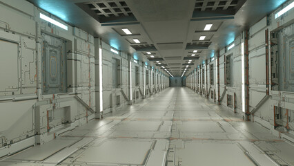 3d render futuristic interior corridor