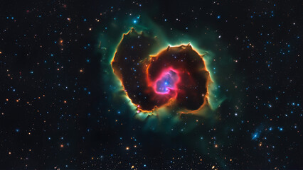 orange green ring nebula in the universe
