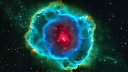 orange green nebula in space