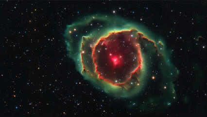 orange green ring nebula in the universe
