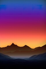 Abstract colorful sunset on top of mountain (vertical image), sunset on top of mountain in 3D stereoscopic style, wallpaper in modern art style, bright tones