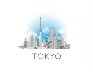 Obraz premium Tokyo, Japan cityscape line art style vector illustration