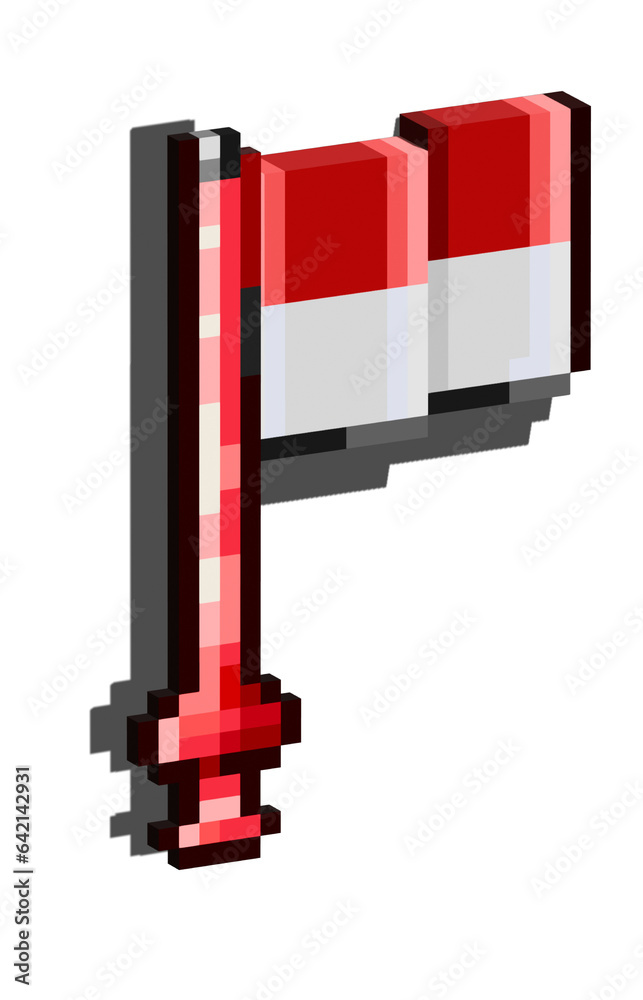 Poster asset from pixel art square 3d of indonesian flag for items asset. red white flag on pixelated style