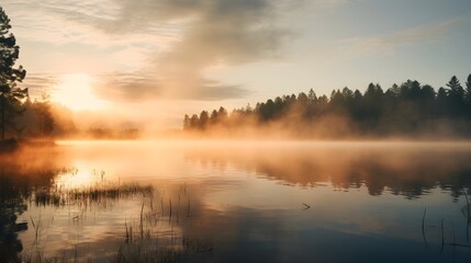 Fototapeta na wymiar Frühmorgendliche Magie: Der Sonnenaufgang im Nebel