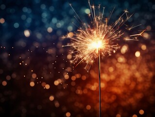 Bengal fire on black night lighting background, Christmas and New Year celebration, abstract background image