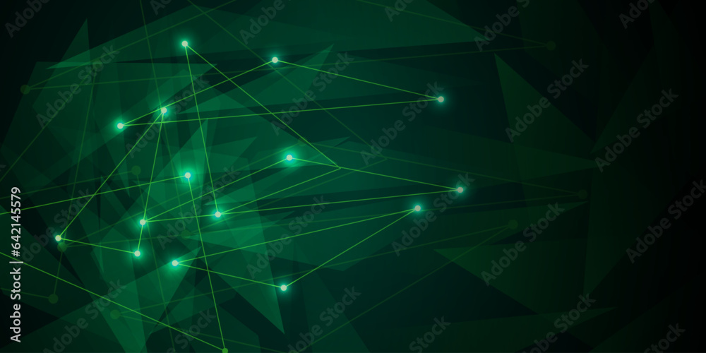Aufkleber abstract green tech background with connected triangle and dots