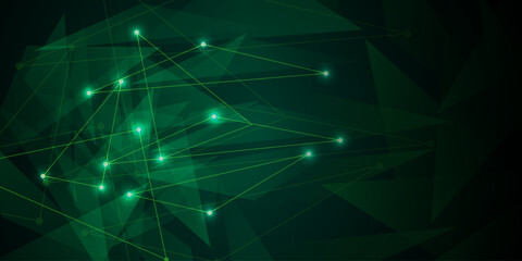 abstract green tech background with connected triangle and dots © Raffaza