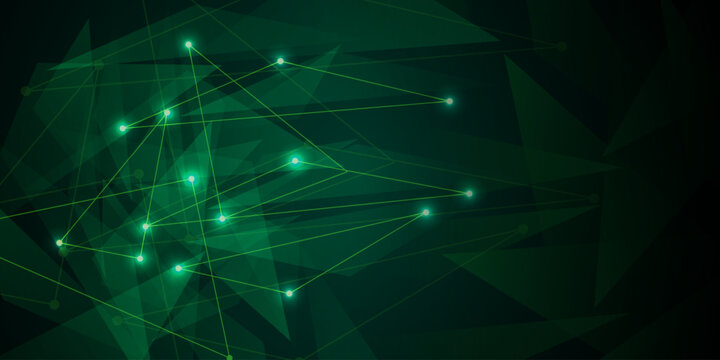 abstract green tech background with connected triangle and dots