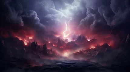 Foto op Canvas Picture a majestic powerful strong nature, lightning and stormy sky, epic scene. Background, wallpaper. Generative AI © Dvid