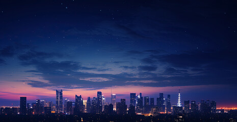 東京の高層ビルと空、夜景02　 Generative AI