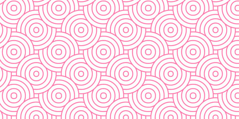 Seamless pink pattern with circles fabric curl backdrop. Seamless overloping pattern with waves pattern with waves and pink geomatices retro background.