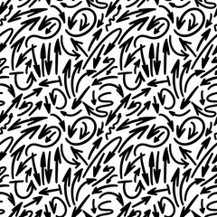 Hand drawn wavy arrow marks seamless pattern. Vector hand drawn repeatable backdrop. Black and white design for wallpaper, wrapping, backdrop, fabric.