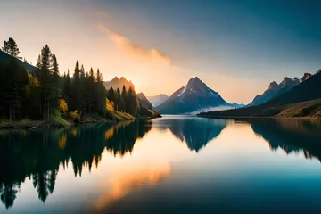 Foto op Plexiglas sunrise over the lake © sharoz arts 