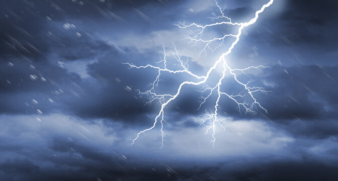 Heavy weather with lightning and dark clouds - 3D illustration