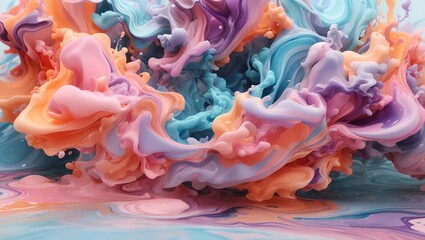 Obraz premium Abstract creative template. Acrylic ink. Pastel pink orange blue aqua violet swirling fog abstract background vibrant colors wallpaper mix. 