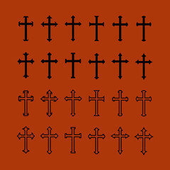 Set christian cross vector simbol flat dan outline style