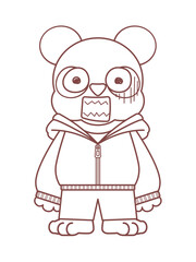 パーカーを着たかわいいパンダのキャラクター線画イラスト