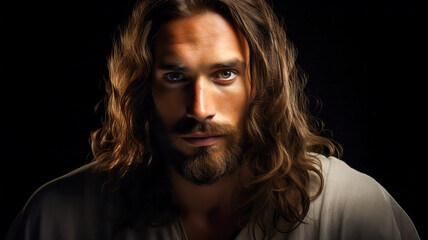 Portrait von Jesus Christus. Religion. Generiert mit KI - obrazy, fototapety, plakaty