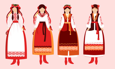 Ukranian girls wear in a dress doll motanka set national ornament talisman vector illustration ethnicity traditional culture amulet