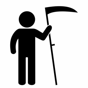 recommend clip art: Person with scytle, farmer, man, haymaking, black silhouette, web vector icon, symbol