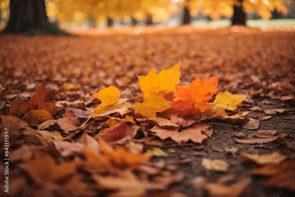 Sticker autumn leaves on the ground