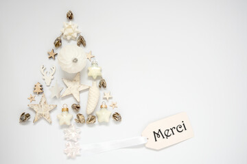 Christmas Tree Out Of Christmas Decoration With Label With Text Merci